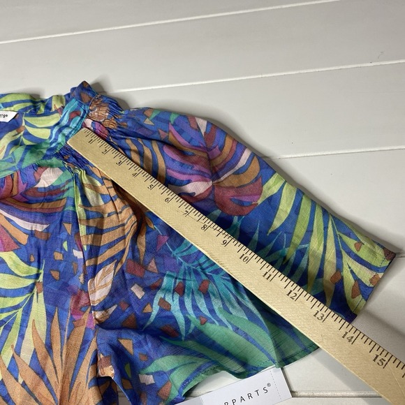 Counterparts Tropical Blouse Top Women's SZ XL Smocked Flutter Sleeve Blue Multi - Picture 12 of 16